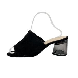 Zara Women's Black Faux Suede Clear Chunky Block Heel Open Toe Mule Heels Sz 7.5